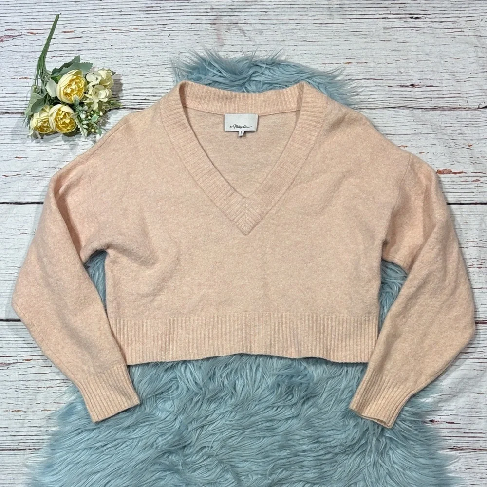 3.1 Phillip Lim Pale Pink V-neck Cropped Sweater